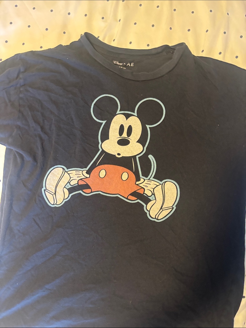 American Eagle Outfitters Black Mickey Mouse Graphic Tee with Orange Accents